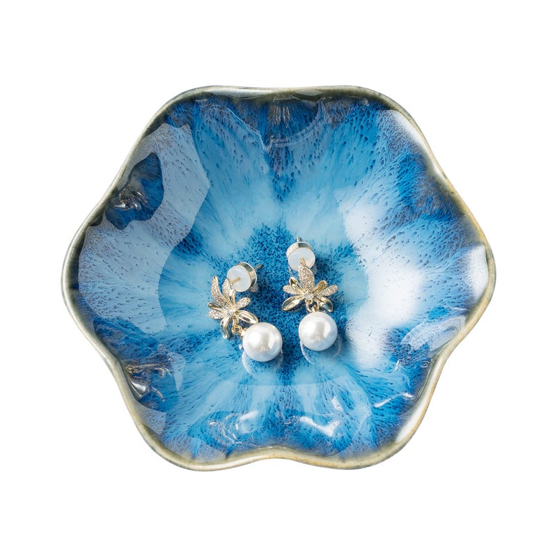 Jewelry Dish Tray Ring Dish Ceramic Trinket Tray Key Bowl Decorative Plate for Friends Sisters Daughter Mother Starry Blue