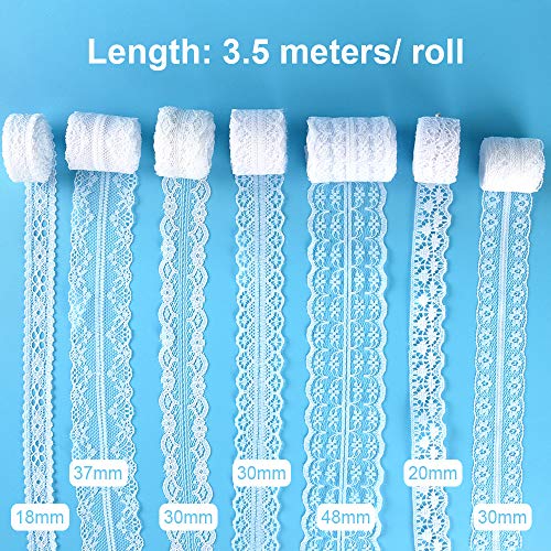 FEPITO 15 Rolls 55.5 Yard White Lace Trim Ribbon Assorted Patterns Cream Vintage Lace Ribbons for Sewing DIY Making and Bridal Wedding Decorations - Image 4