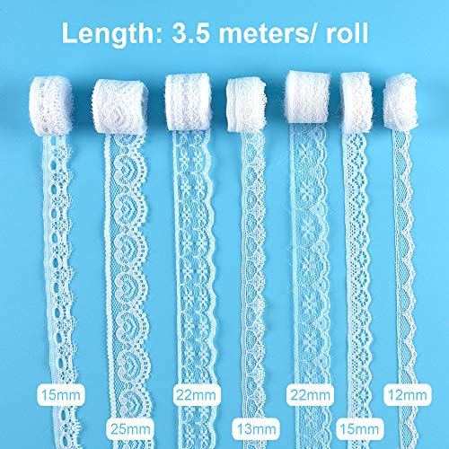 FEPITO 15 Rolls 55.5 Yard White Lace Trim Ribbon Assorted Patterns Cream Vintage Lace Ribbons for Sewing DIY Making and Bridal Wedding Decorations - Image 3