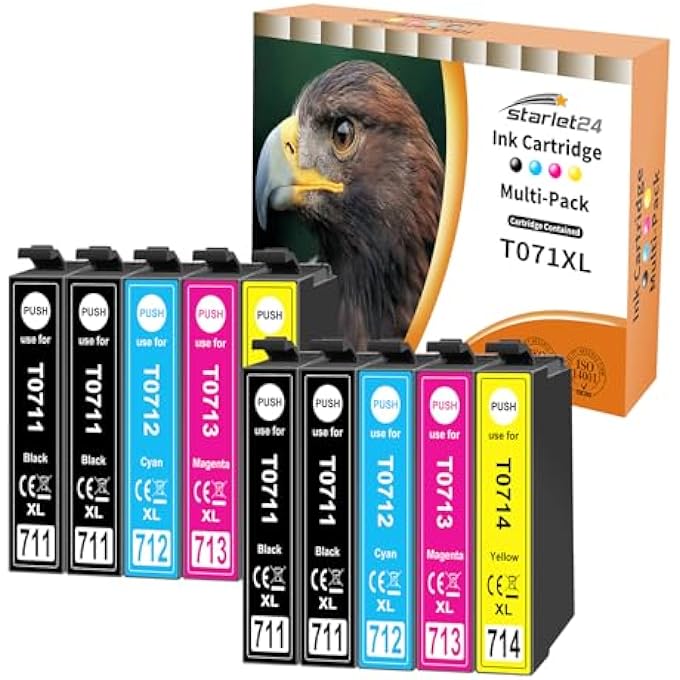 10X T0715 MULTIPACK PRINTER CARTRIDGES COMPATIBLE WITH EPSON T0711 T0712 T0713 T0714 FOR STYLUS BX300F SX610FW SX600FW SX510W SX400 SX410 SX415 SX100 SX200 SX210 SX215 SX218 DX4400 DX7400 - Image 1