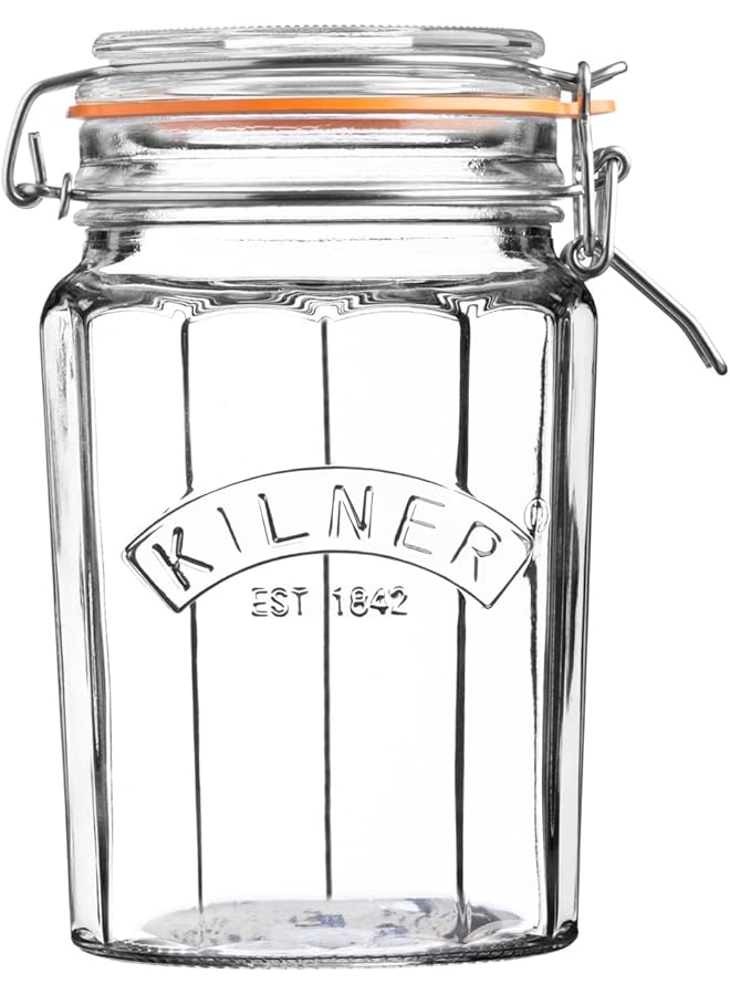 Kilner Glassware Facetted Clip Top Jar, Airtight Seal For Pickling, Preserving, And Storing, 33 1/2 Fluid Ounces - Image 1