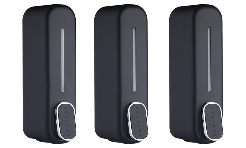 BATH GURU ABS Soap Shampoo Sanitizer Handwash Gel Liquid Soap Dispenser for Bathroom Kitchen 350 Ml (Slim Black, Pack of 3) - Image 1