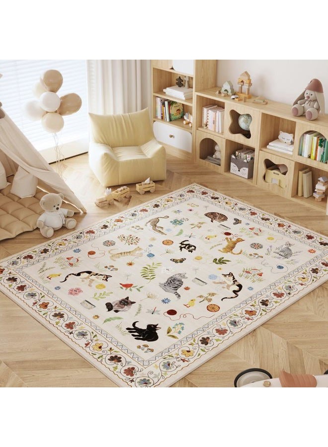 Rugcomf Area Rugs 9x12 Living Room Clearance Washable Boho Rug Non Slip Floral Animal Cat Vintage Low Pile Large Rug for Living Room Bedroom Farmhouse Dining Room Kids Playroom, Beige - Image 5