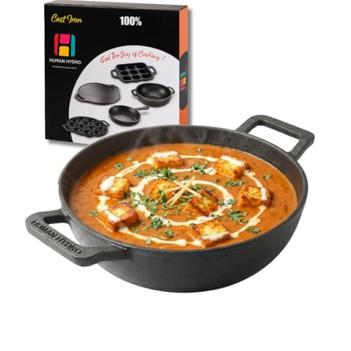 Human Hydro Premium 7-Layered Pre-Seasoned Cast Iron Kadai - 23cm, Small Size (9.2 Inch), 2.2 Litre, 100% Natural Non-Stick & Non-Toxic, Induction Friendly Flat Botton (23CM/9.2INCH) - Image 1