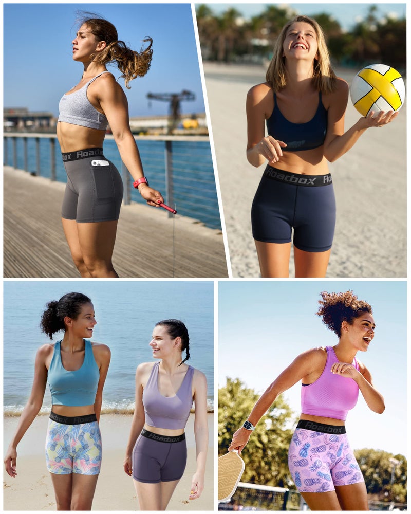 Roadbox 4" Women's Spandex Compression Shorts, 3 Pack Volleyball Yoga Shorts, Athletic Biker Shorts for Workout Running Gym - Image 5