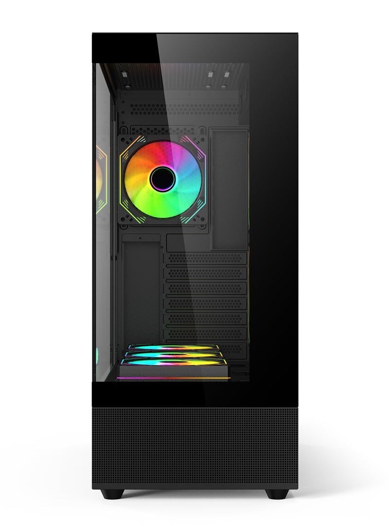 أيسر كيس كمبيوتر V930B، كيس ألعاب ATX، مزود بـ 6 مراوح ARGB، المنافذ: Type-C (بنفس سرعة USB 3.0) + USB 3.0 + USB 1.1 + HD Audio، لون أسود - Image 4