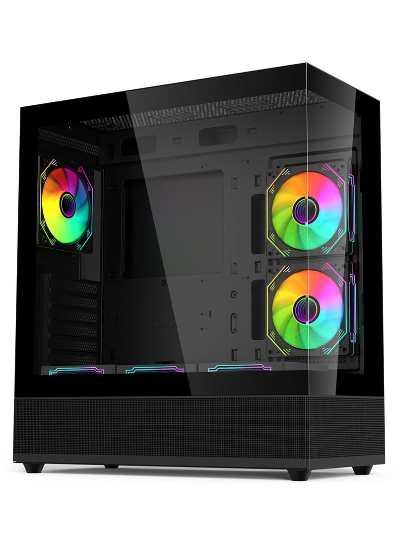 أيسر كيس كمبيوتر V930B، كيس ألعاب ATX، مزود بـ 6 مراوح ARGB، المنافذ: Type-C (بنفس سرعة USB 3.0) + USB 3.0 + USB 1.1 + HD Audio، لون أسود - Image 2