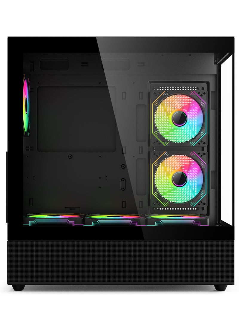 أيسر كيس كمبيوتر V930B، كيس ألعاب ATX، مزود بـ 6 مراوح ARGB، المنافذ: Type-C (بنفس سرعة USB 3.0) + USB 3.0 + USB 1.1 + HD Audio، لون أسود - Image 5