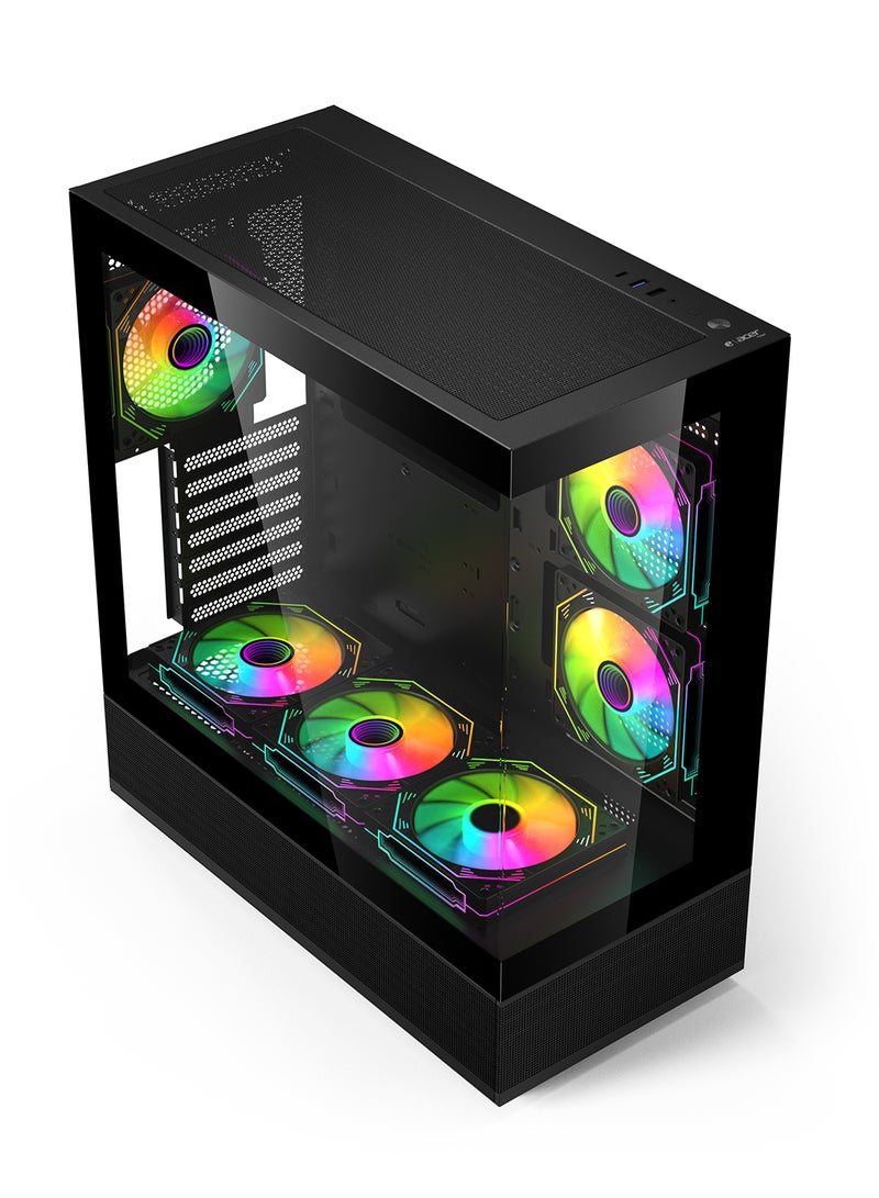 أيسر كيس كمبيوتر V930B، كيس ألعاب ATX، مزود بـ 6 مراوح ARGB، المنافذ: Type-C (بنفس سرعة USB 3.0) + USB 3.0 + USB 1.1 + HD Audio، لون أسود - Image 1