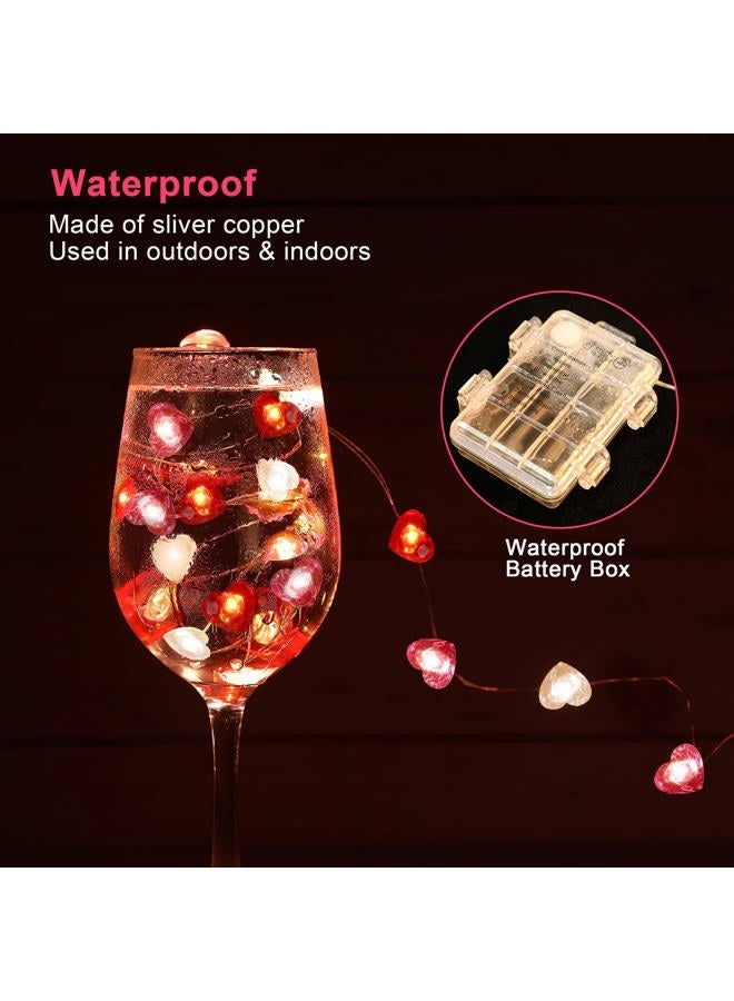 HI-BOOM أضواء خيط الجنية 10 أقدام LED حمراء وردية بيضاء على شكل قلب تتلألأ أضواء الجنية 8 أوضاع تعمل بالبطارية لعيد الحب غرفة الأطفال عيد الميلاد الزفاف ديكور الحفلات الداخلية مع مؤقت - Image 3