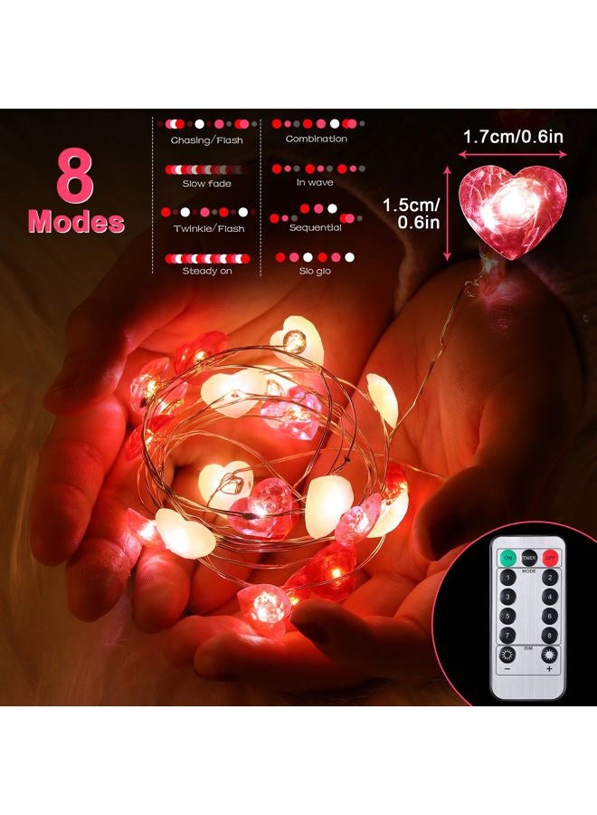 HI-BOOM أضواء خيط الجنية 10 أقدام LED حمراء وردية بيضاء على شكل قلب تتلألأ أضواء الجنية 8 أوضاع تعمل بالبطارية لعيد الحب غرفة الأطفال عيد الميلاد الزفاف ديكور الحفلات الداخلية مع مؤقت - Image 4