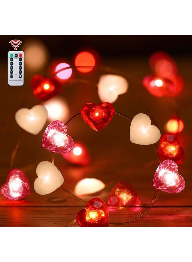 HI-BOOM أضواء خيط الجنية 10 أقدام LED حمراء وردية بيضاء على شكل قلب تتلألأ أضواء الجنية 8 أوضاع تعمل بالبطارية لعيد الحب غرفة الأطفال عيد الميلاد الزفاف ديكور الحفلات الداخلية مع مؤقت - Image 1