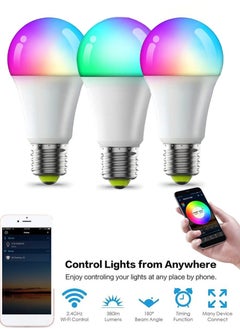 QUTOOB LED Wi-Fi Bluetooth Bulb, Control From Your Iphone or Android From Anywhere, Works With Alexa Google Assistant, 16Million Colors Dimmable Light 8 Different Modes Power Saving, 10W Smart Bulb Pack Of 3  - Image 1