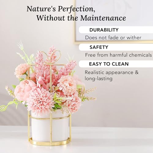 Ekhasa Nostrae Dahlia Flower Ceramic Vase with Artificial Flowers Plant | Small Daisy Flower Pots with Artificial Flowers for Home Decor Centre Table Living Room Office Wedding Birthday & Gift - Image 5