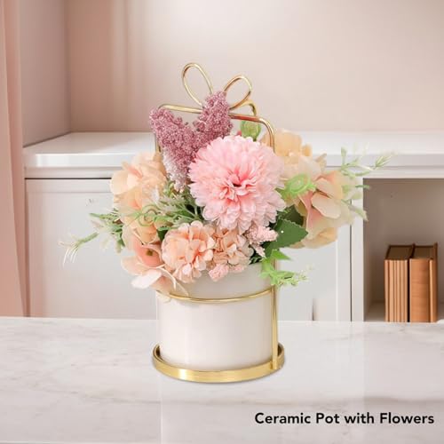 Ekhasa Nostrae Dahlia Flower Ceramic Vase with Artificial Flowers Plant | Small Daisy Flower Pots with Artificial Flowers for Home Decor Centre Table Living Room Office Wedding Birthday & Gift - Image 2