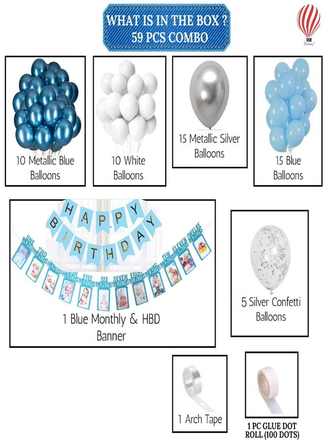 HK Balloons 59 Pcs 1St Happy Birthday Combo Set for Birthday Decoration With Silver Confetti , Birthday Party Supplies Blue-Themed Birthday Celebration. - Image 2