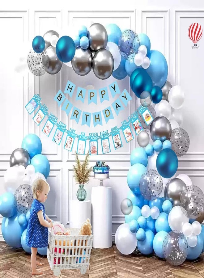 HK Balloons 59 Pcs 1St Happy Birthday Combo Set for Birthday Decoration With Silver Confetti , Birthday Party Supplies Blue-Themed Birthday Celebration. - Image 1