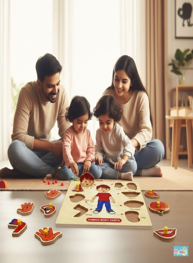 Maskeen صينية ألعاب خشبية ملونة على شكل أجزاء جسم للأطفال، مزودة بمقابض وتتميز بأشكال ثلاثية الأبعاد. - Image 2