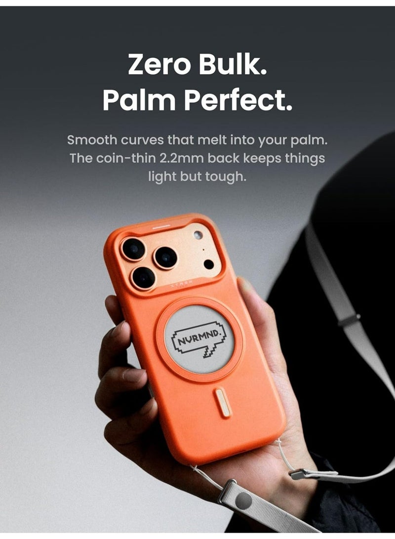 Xtrem iPhone 17 Pro Magnetic NFC E-Ink Display Case – MagSafe Compatible Customizable Screen Cover with Wireless Charging Support – Unique Smart Back Cover | Oeli Xtrem - Orange - Image 2