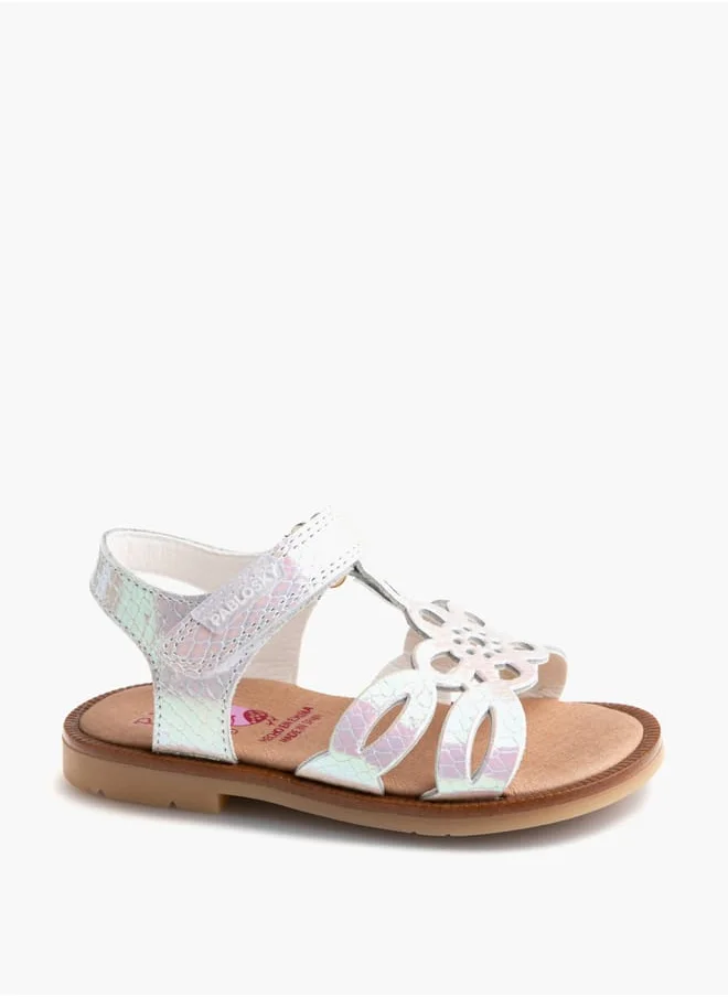 بابلوسكي Girls' Cutout Detail Strap Sandals with Hook and Loop Closure