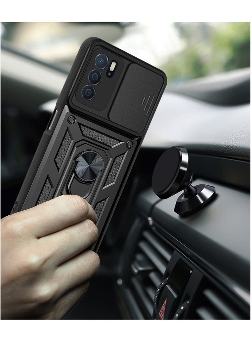 Case Cover Shockproof Windows Protective Case with Camera Protection and Metal Ring Compatible with Oppo Reno 6 4G (Black) - Image 2