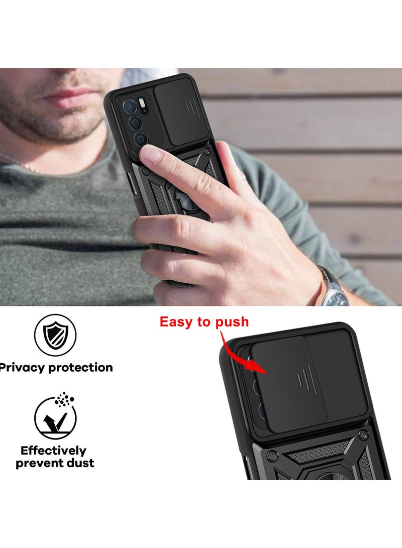 Case Cover Shockproof Windows Protective Case with Camera Protection and Metal Ring Compatible with Oppo Reno 6 4G (Black) - Image 3