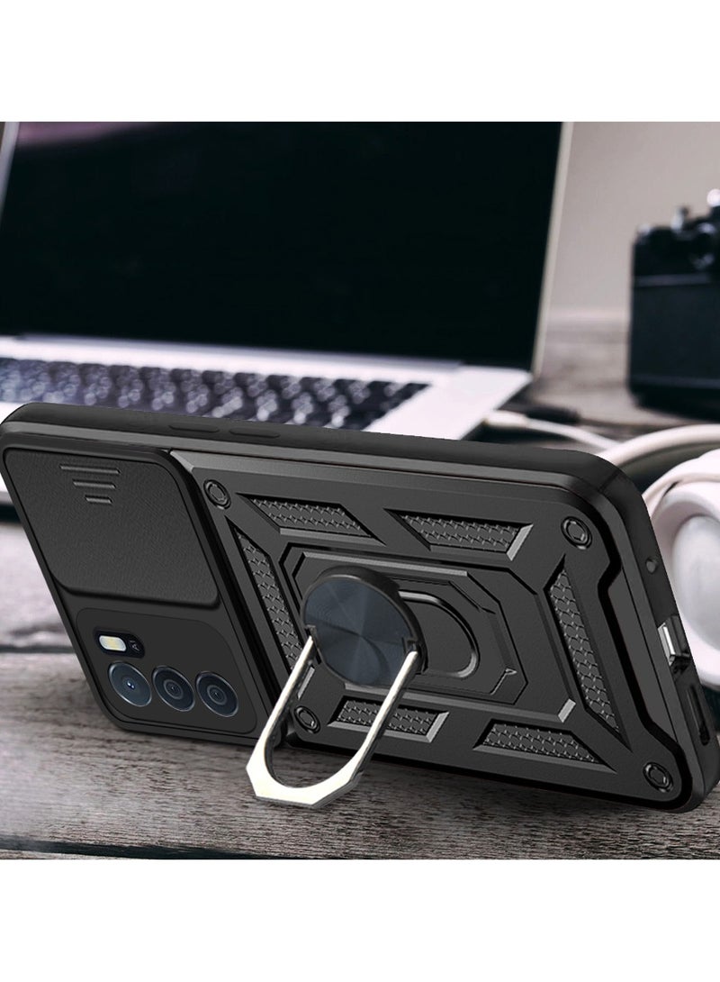 Case Cover Shockproof Windows Protective Case with Camera Protection and Metal Ring Compatible with Oppo Reno 6 4G (Black) - Image 4