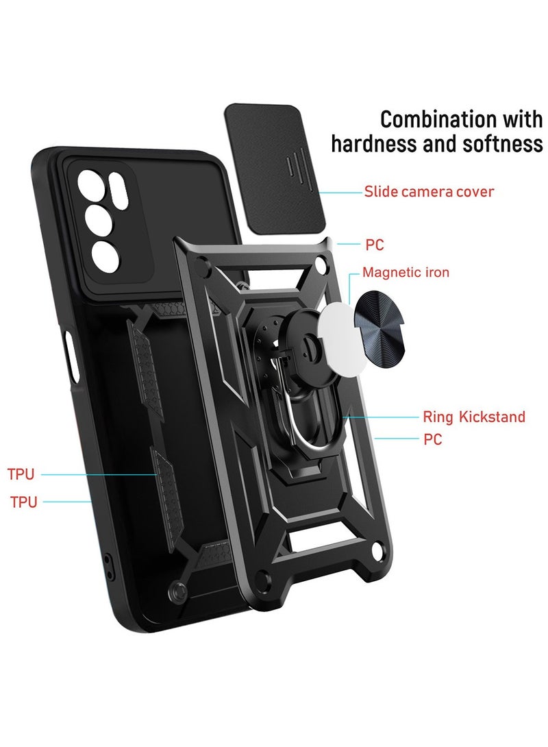 Case Cover Shockproof Windows Protective Case with Camera Protection and Metal Ring Compatible with Oppo Reno 6 4G (Black) - Image 5