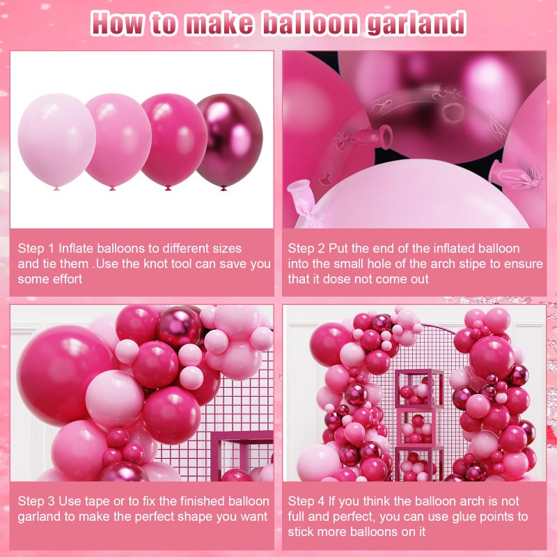 YMSZ Pink Balloon Garland Arch Kit, Hot Pink Balloons Metallic Balloon for Birthday,Princess, Wedding, Baby Shower, Valentine's Day Party Decorations - Image 3