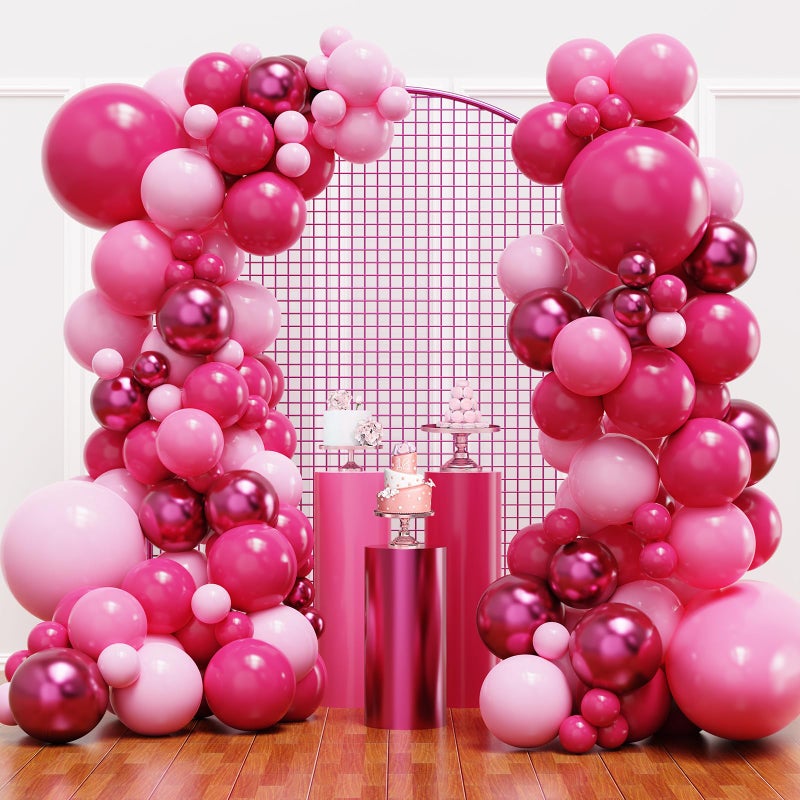 YMSZ Pink Balloon Garland Arch Kit, Hot Pink Balloons Metallic Balloon for Birthday,Princess, Wedding, Baby Shower, Valentine's Day Party Decorations - Image 1
