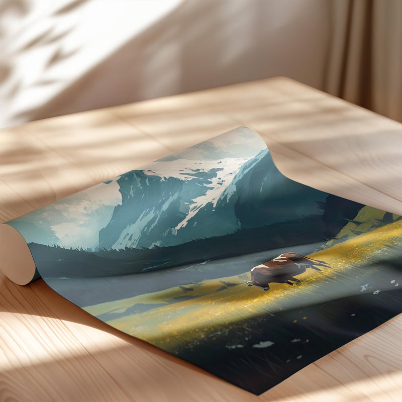 TNESSENTIAL Cow In the Valley With Snowy Mountains Canvas Poster, Serene Landscape Poster or Canvas Print, Farm Animal Poster, Rustic Country Home Decor - Image 2
