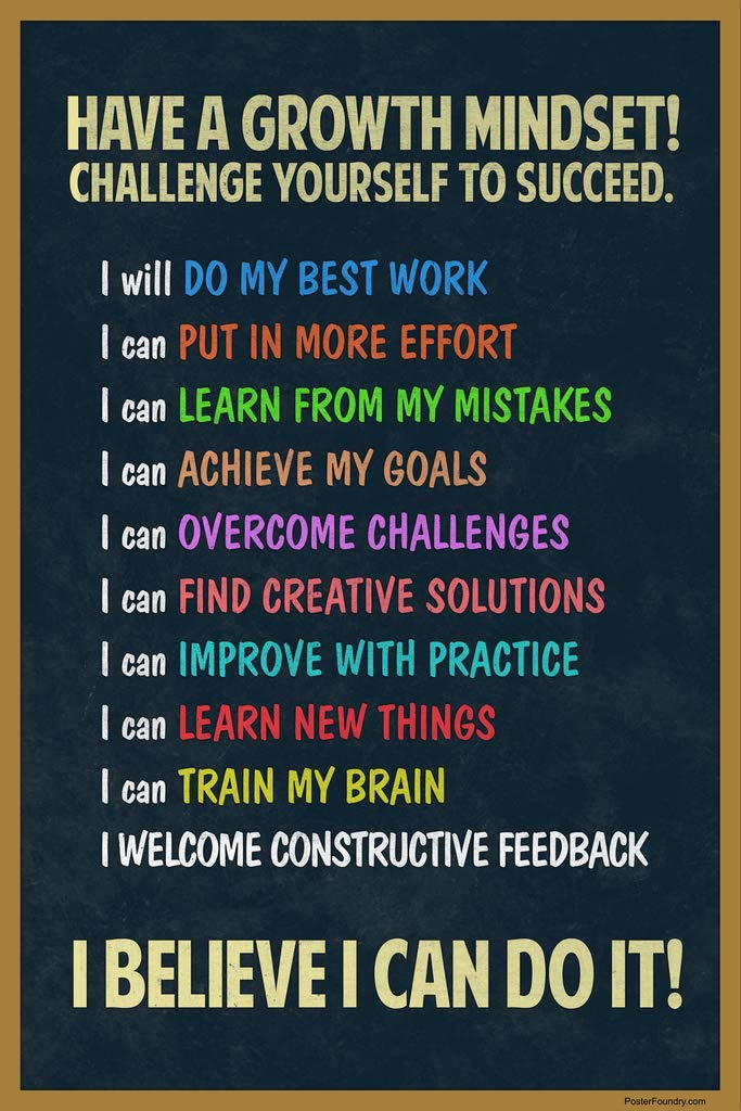 Poster Foundry Growth Mindset Poster For Classroom Decoration Motivational Class Rules Bright Chalkboard Decor Theme Cool Wall Art Print Poster 12x18 - Image 1