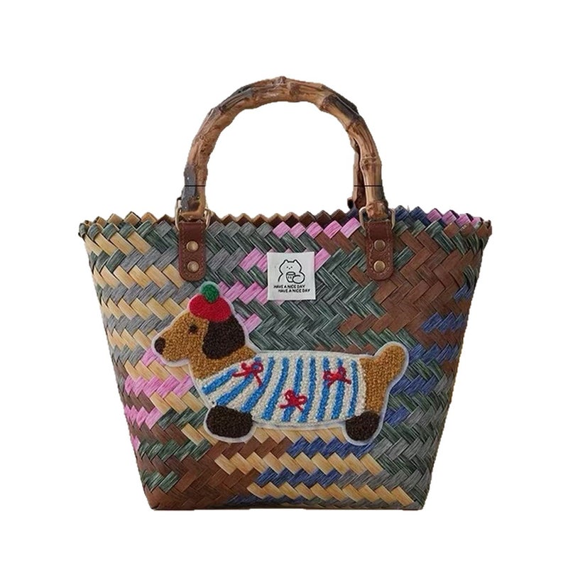 Kids Cartoon Woven Dog Handbag - Image 4