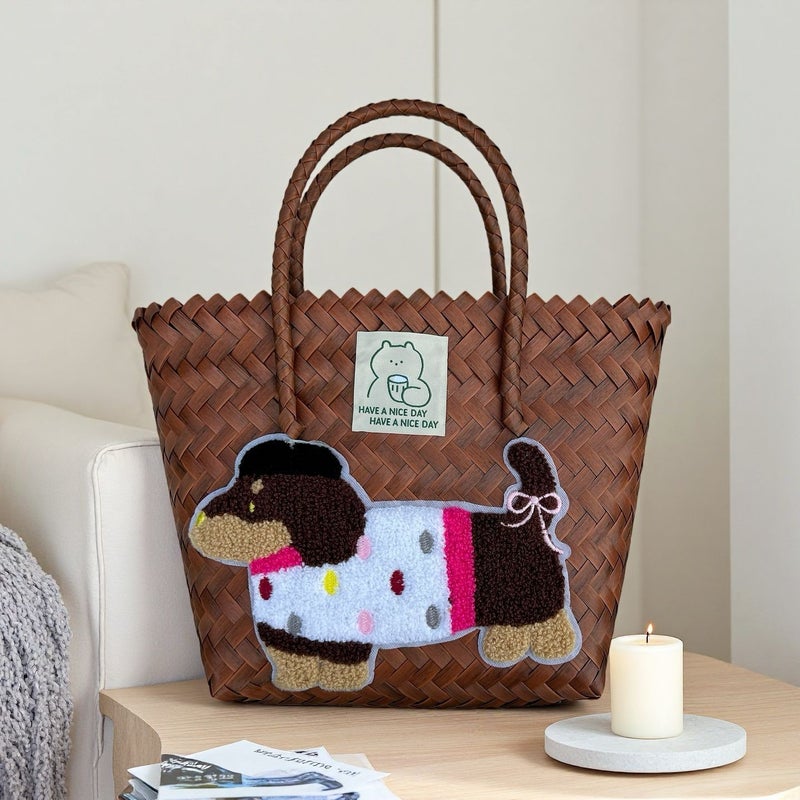Kids Cartoon Woven Dog Handbag - Image 2