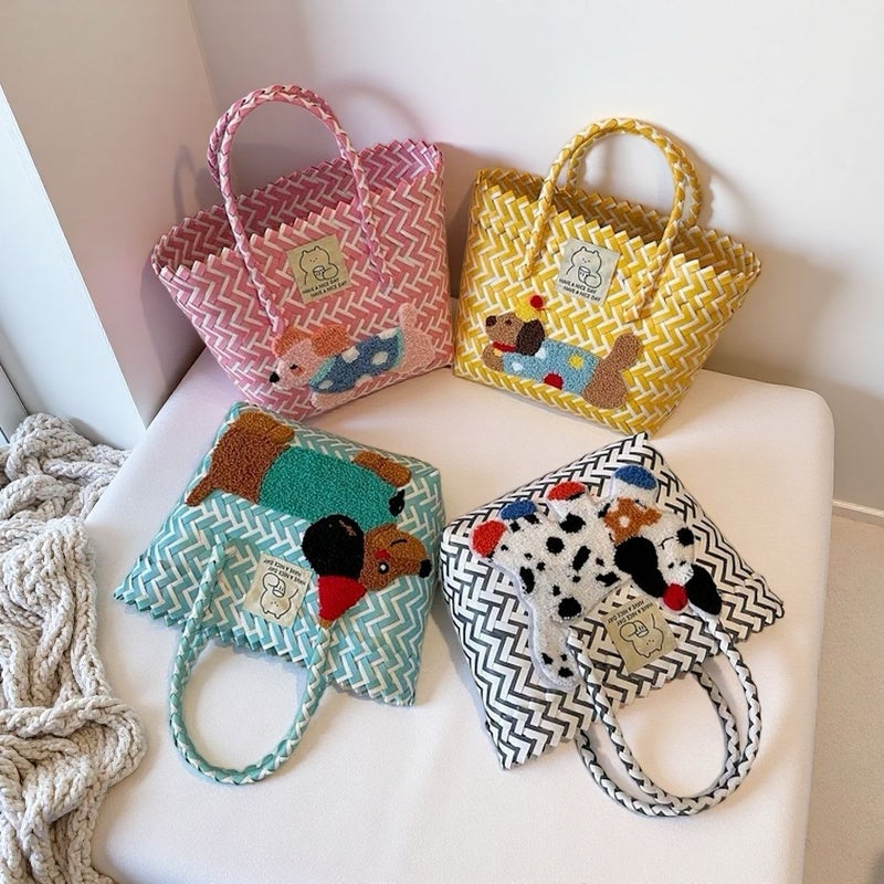 Kids Cartoon Woven Dog Handbag - Image 1