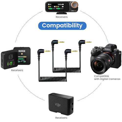 weishan حزمة 2 من كابل ميكروفون 3.5 مم متوافق مع ميكروفون DJI 2 و Rode ميكروفون وايرلس برو، كابل صوت مزدوج 3.5 مم ملتف لكاميرات - Image 2