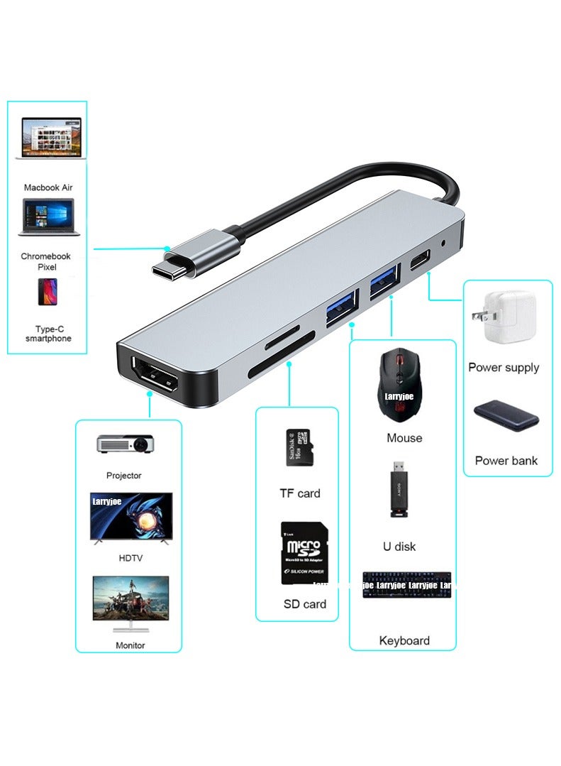 6 In 1 USB C Adapter, 100W PD Charging SD/TF Card Reader USB 3.0 Ports for MacBook Pro/Air USB C Hub 4K HDMI-compatible  - Image 3