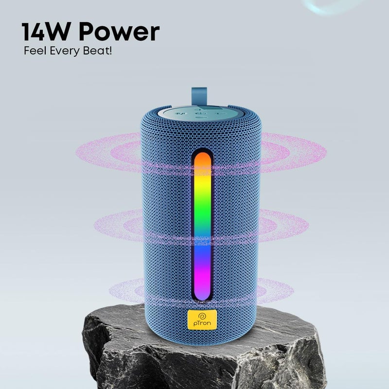 PTron Fusion Buzz 14W Bluetooth Speaker with Pristine Sound, 8hrs Playback, Rhythmic RGB LEDs, Multi-Play Modes BT5.3/TF Card/USB, TWS Feature, Integrated Button Controls, Type-C Charging (Blue) - Image 3