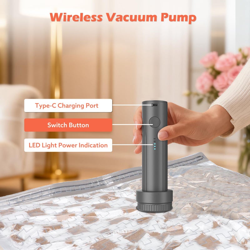 Apoaa Travel Vacuum Bags with Wireless Charging Air Pump, 9 Pack Vacuum Seal Bags with 3 Sizes for Clothing Travel, Space Saver for Luggage, Business Trip, Home Storage - Image 2