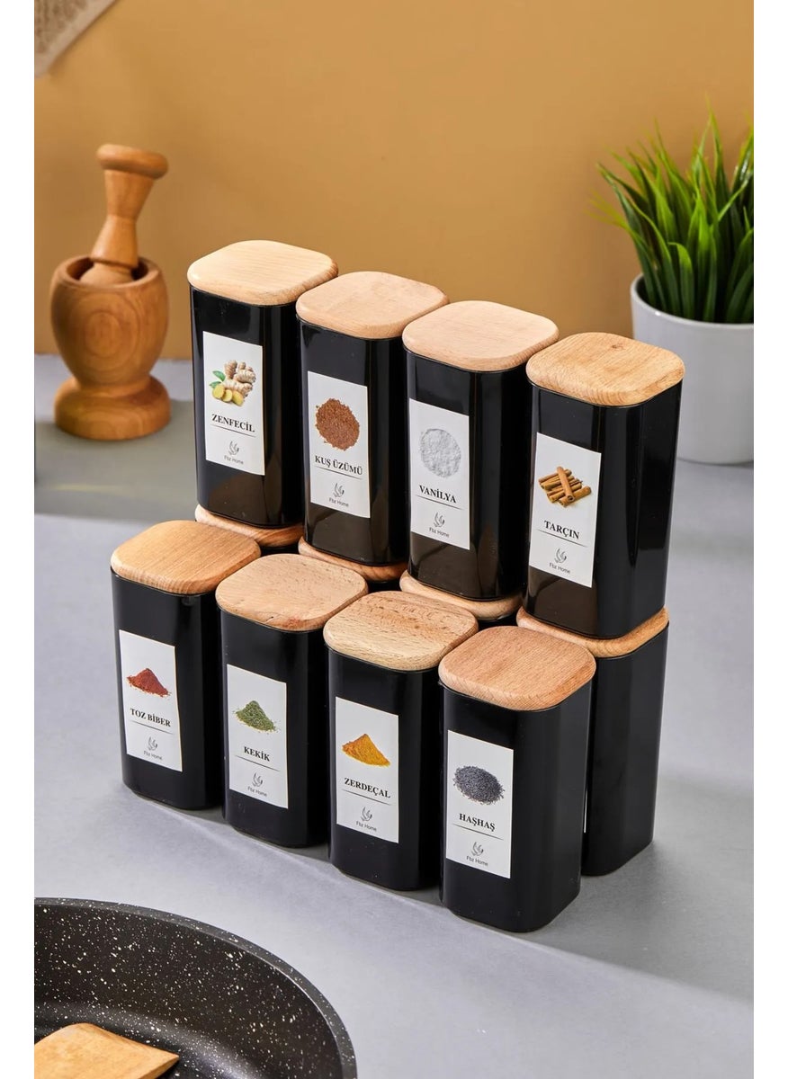 Fbz Home 12-Piece Labeled 300 ml Bamboo Wooden Lid Acrylic Mica Spice Storage Container - Vacuum Sealed  - Image 2