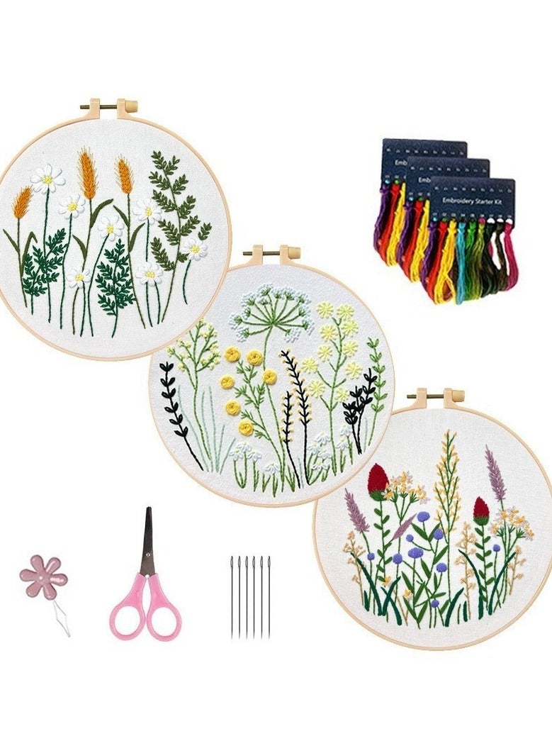Generic Beginner Embroidery Kit Set of 3 - Complete Starter Pack with Hoops, Threads & Patterns  - Image 1