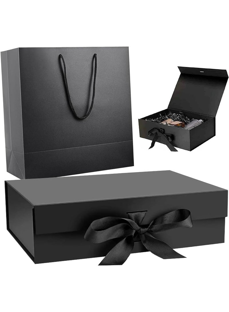 موش Luxury Magnetic Gift Box علبة هدايا فاخرة مغناطيسية، علبة هدايا كبيرة باللون الأسود مع شريط، علب هدايا قابلة للطي مع غطاء، مناسبة للمناسبات والاحتفالات وأعياد الميلاد والذكرى السنوية وغيرها - Image 1