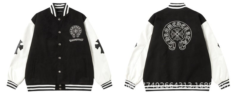 High-Quality Ch Crow Cross Leather Embroidered Baseball Jacket Factory Goods Direct - Image 1