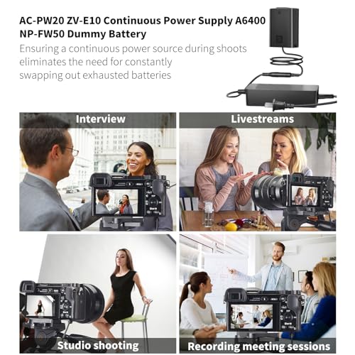 F1TP AC PW20 AC Power Supply Adapter NP-FW50 Dummy Battery Coupler kit for Sony ZV-E10, Alpha A6500 A6400 A6300 A6100 A6000 A5100 A5000 A7II A7SII A7RII A7 A7S A7R RX10 II III IV NE ZV-E10 Cameras - Image 2