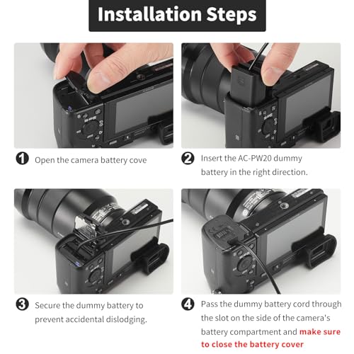 F1TP AC PW20 AC Power Supply Adapter NP-FW50 Dummy Battery Coupler kit for Sony ZV-E10, Alpha A6500 A6400 A6300 A6100 A6000 A5100 A5000 A7II A7SII A7RII A7 A7S A7R RX10 II III IV NE ZV-E10 Cameras - Image 3