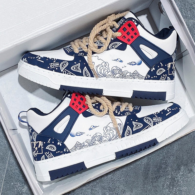 Men'S Shoes 2023 New Boys Cashew Flower Casual Flat Shoes Fleece-Lined Sports Work Tide Shoes - Image 1