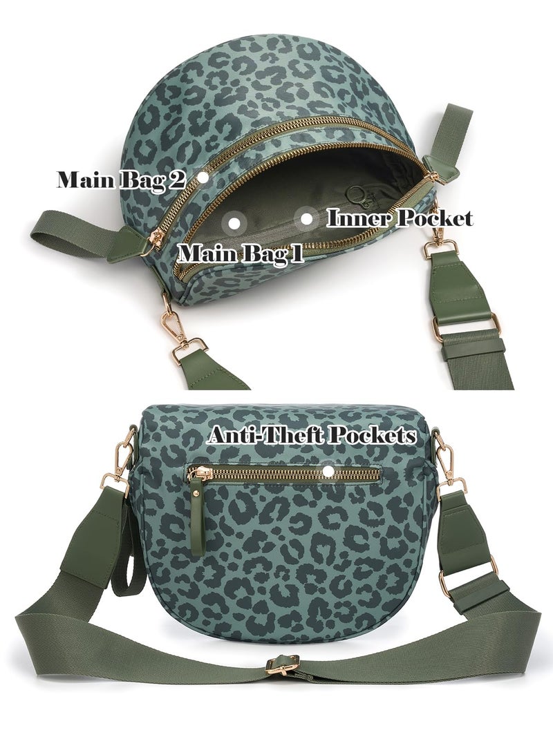 MEISEY Pure Colour Crossbody Bag Bum Bag for Women,Spacious Purse Fanny Packs Belt Bag,Oversized Bum Bag (Bean Green Leopard Print Bum Bag) - Image 4