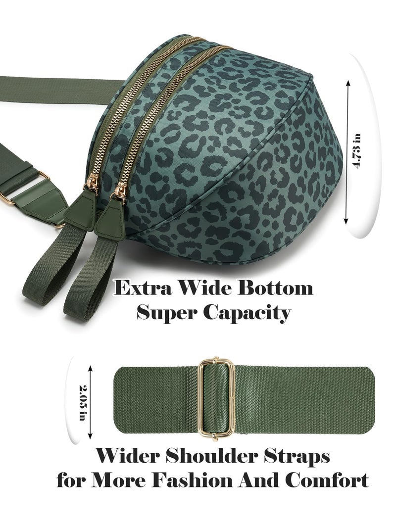 MEISEY Pure Colour Crossbody Bag Bum Bag for Women,Spacious Purse Fanny Packs Belt Bag,Oversized Bum Bag (Bean Green Leopard Print Bum Bag) - Image 5