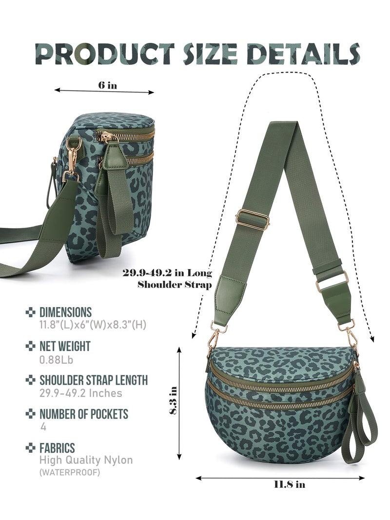 MEISEY Pure Colour Crossbody Bag Bum Bag for Women,Spacious Purse Fanny Packs Belt Bag,Oversized Bum Bag (Bean Green Leopard Print Bum Bag) - Image 3