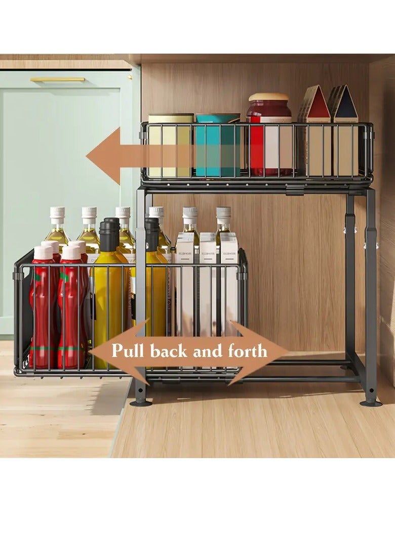 Arabest 2 Pack Pull Out Cabinet Organizer,Collapsible Closet Organizers and Storage Cabinets,Heavy Duty Slide Out Drawers for Kitchen Cabinets,Tier Multi-Purpose Bathroom Organizers and Storage(3.5"+7") - Image 3